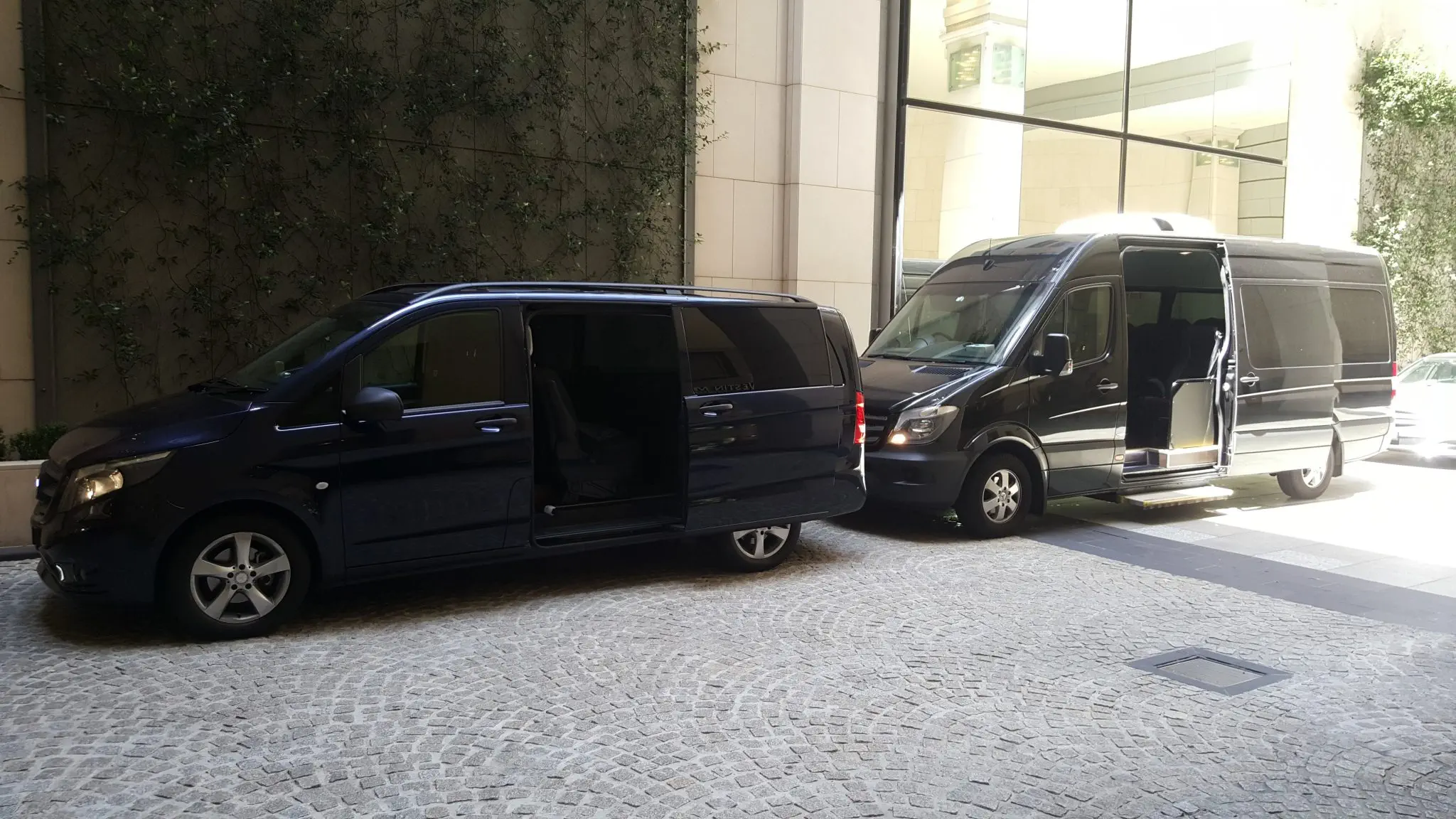 People movers in a line with doors open